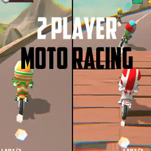 Dos motos de trial compitiendo en un circuito con obstáculos en una carrera para dos jugadores.